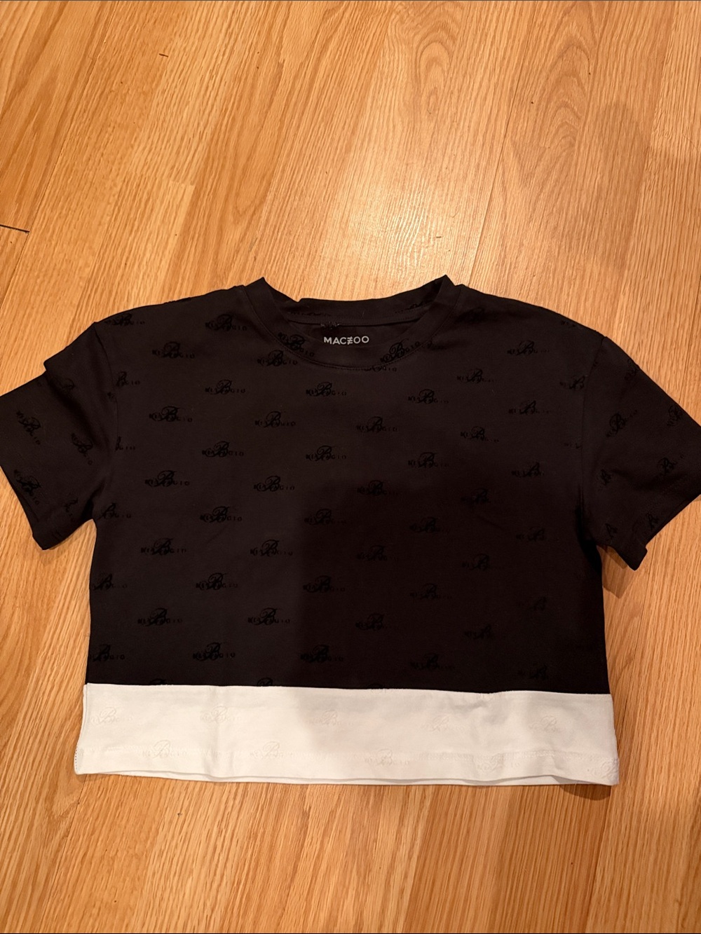 Mac & Roo Kids Black Cropped Tee with White Hem